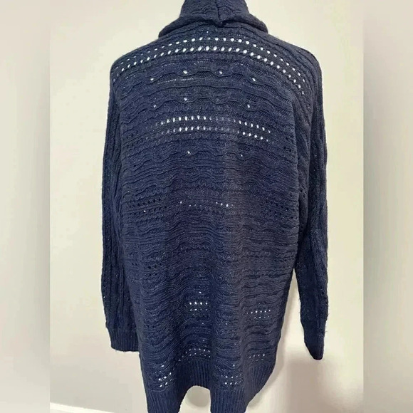 Chico’s size 3 open cardigan navy blue with a sparkle thread & ribbed cuffs EUC - Picture 11 of 11